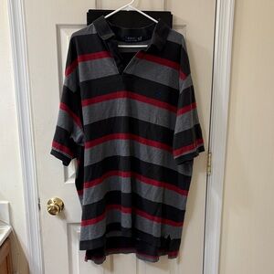 Polo by Ralph Lauren Men's Black, Gray, and Red Striped Polo